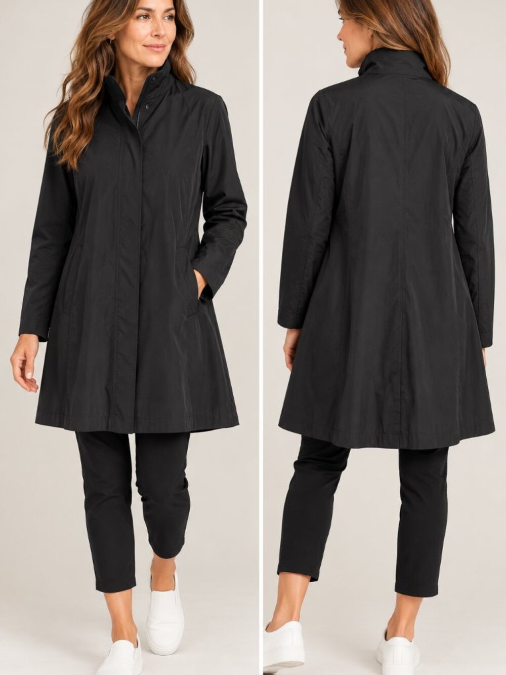 Eileen Fisher Light Cotton Nylon Coat Black XXS
